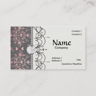 Carte De Visite joli cœur romantique rose damassé sur gris vintage