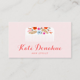 Carte De Visite Joli coiffeur rose Fille Coiffeuse Floral Comb Sal