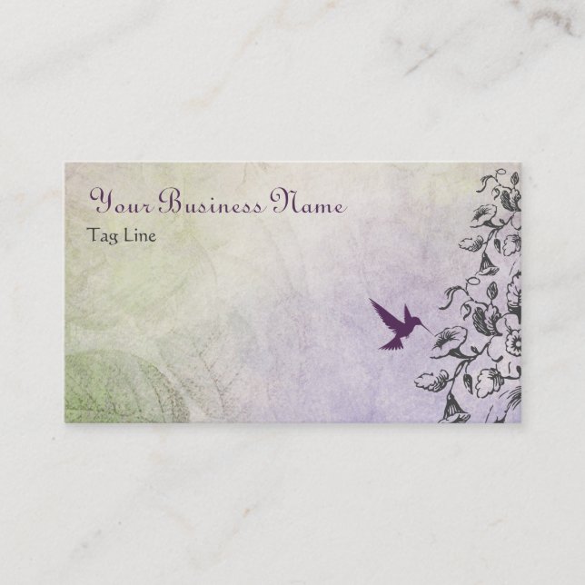 Carte De Visite Joli colibri et fleurs en silhouette (Devant)