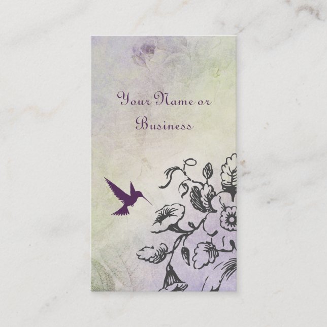 Carte De Visite Joli colibri et fleurs en silhouette (Devant)