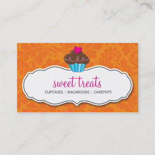 CARTE DE VISITE joli cupcake orange rose