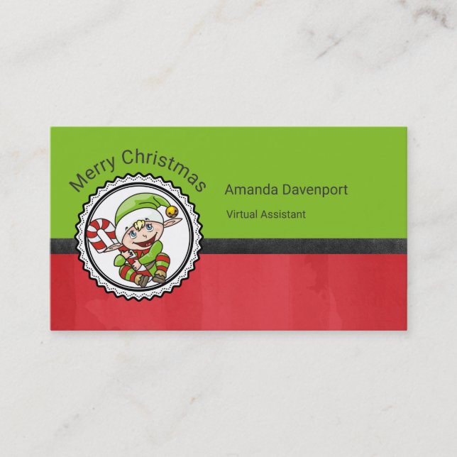 Carte De Visite Joli elfe de Noël avec Sucre de canne (Devant)