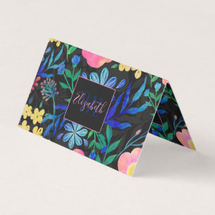 Carte De Visite Joli Fille rose bleu floral gris design