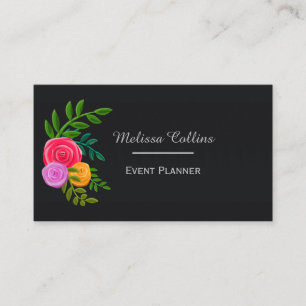 Carte De Visite Joli floral coloré sur Black Elegant