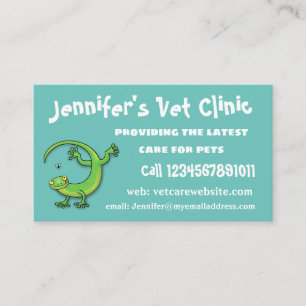 Carte De Visite Joli gecko vert salutations avec dessin animé