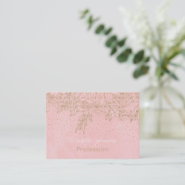 Carte De Visite Joli Gold Floral Doodles & confetti Rose Design  (Debout devant)