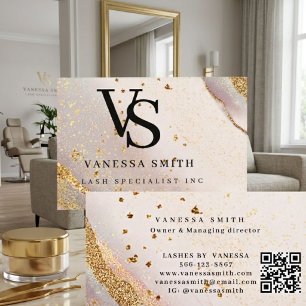 Carte De Visite Joli Monogramme en Marbre Agate Rose Pâle Paillett