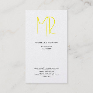 Carte De Visite Joli Monogramme Jaune Blanc Moderne Minimaliste