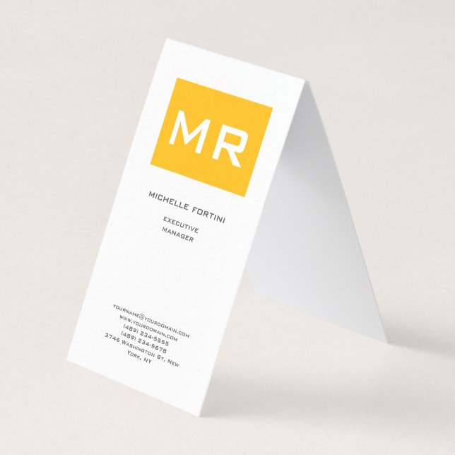 Carte De Visite Joli Monogramme jaune blanc perle Premium (Devant)