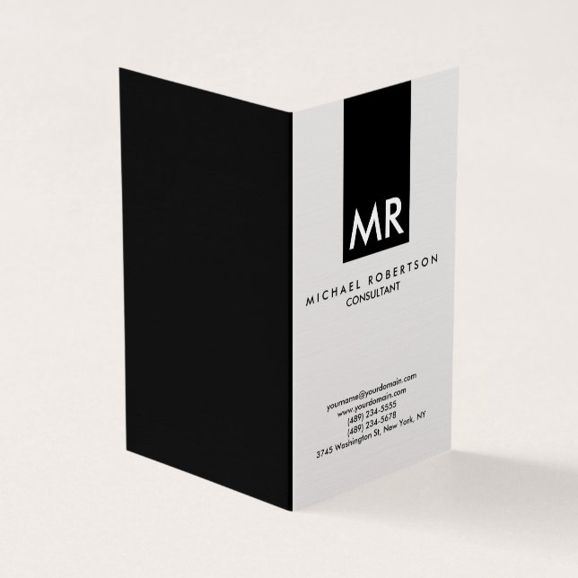 Carte De Visite Joli Monogramme noir blanc moderne (Extérieur)