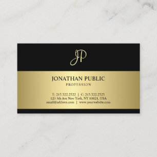 Carte De Visite Joli Monogramme Noir Et Or Plain Moderne
