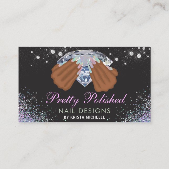 Carte De Visite Joli ongles de Parties scintillant de diamant holo (Devant)