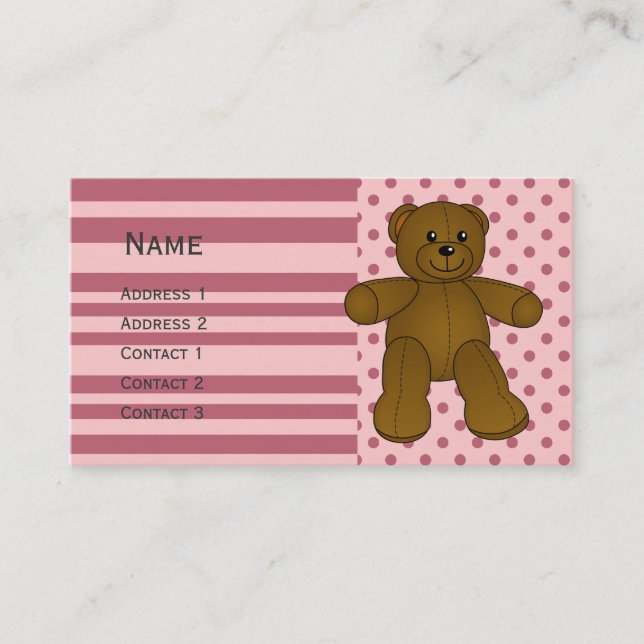 Carte De Visite Joli ours brun en peluche (Devant)