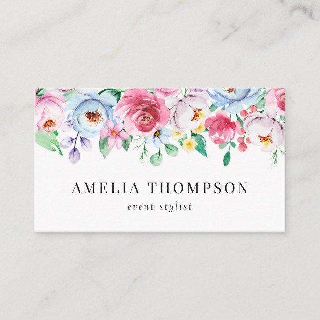 Carte De Visite Joli Pastel Aquarelle Printemps Floral Garland (Devant)