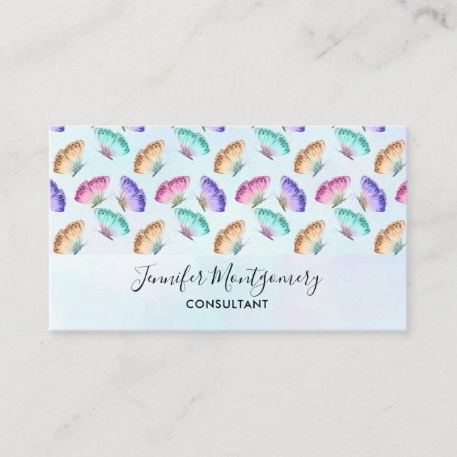 Carte De Visite Joli Pastel Colours Motif à papillon aquarelle (Devant)