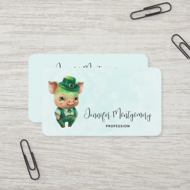 Carte De Visite Joli porc vert Fairytale dans une jolie beauté (Devant/Arrière en situation)