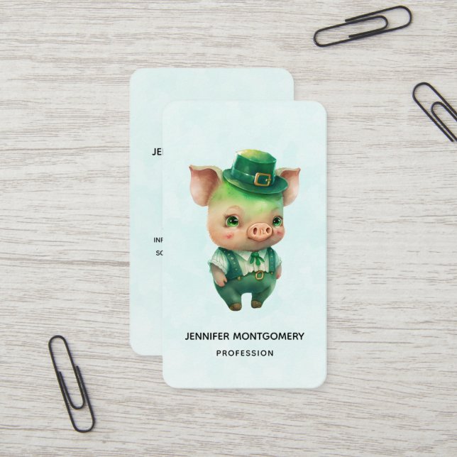 Carte De Visite Joli porc vert Fairytale dans une jolie beauté (Devant/Arrière en situation)