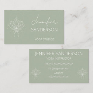 Carte De Visite Joli Sage Green Boho Floral Lotus Yoga