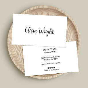 Carte De Visite Joli Script Signature, Blanc Moderne