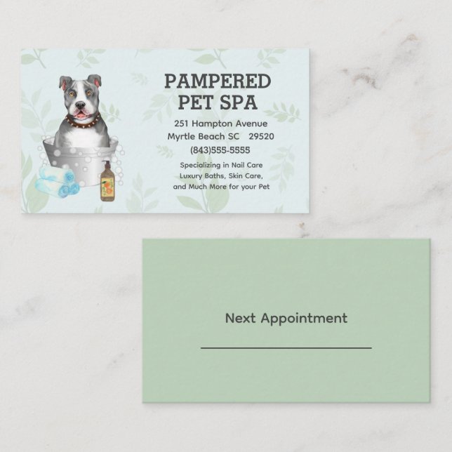 Carte De Visite Joli Taureau Terrier Groomer Animaux Spa Rendez-vo (Devant / Derrière)
