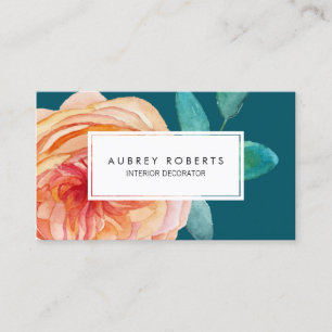 Carte De Visite Jolie aquarelle motifs floraux Peach vert Turquois