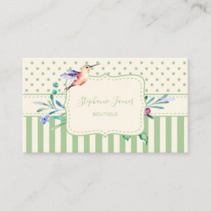 Carte De Visite Jolie boutique de colibri florale et rayures