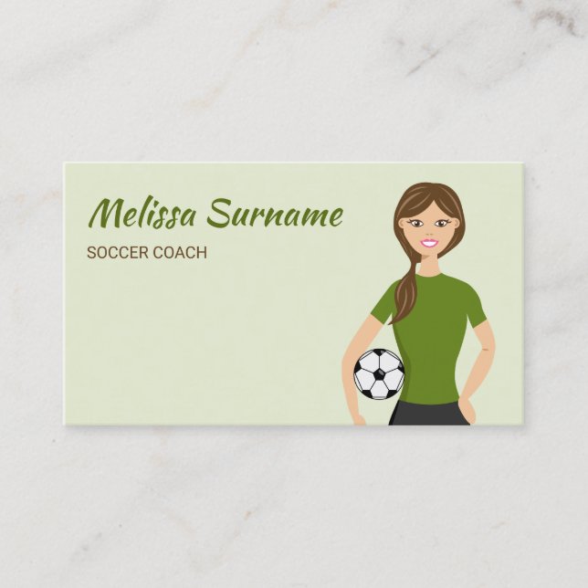 Carte De Visite Jolie entraîneuse de football Illustration verte (Devant)