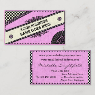 Carte De Visite Jolie fan rose Checkered vintage Girly