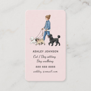 Carte De Visite Jolie fille rose timide promenant des chiens Prome