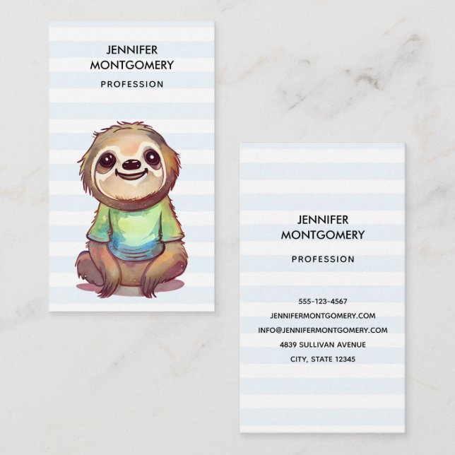 Carte De Visite Jolie Sloth portant une chemise (Devant / Derrière)