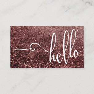 Carte De Visite Jolie typographie de Hello sur du rose gold scinti