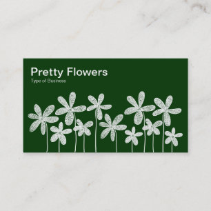 Carte De Visite Jolies fleurs - Blanc sur Vert foncé (Alternant)