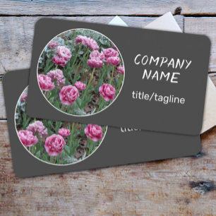 Carte De Visite jolies fleurs tulipes roses sur gris charbon