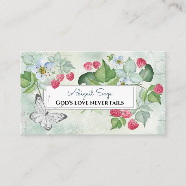 Carte De Visite Jolies framboises et fleurs rouges, Inspirationnel (Devant)