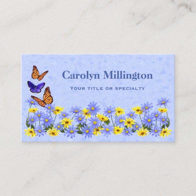 Carte De Visite Jolies papillons et marguerites Jardin de printemp (Devant)