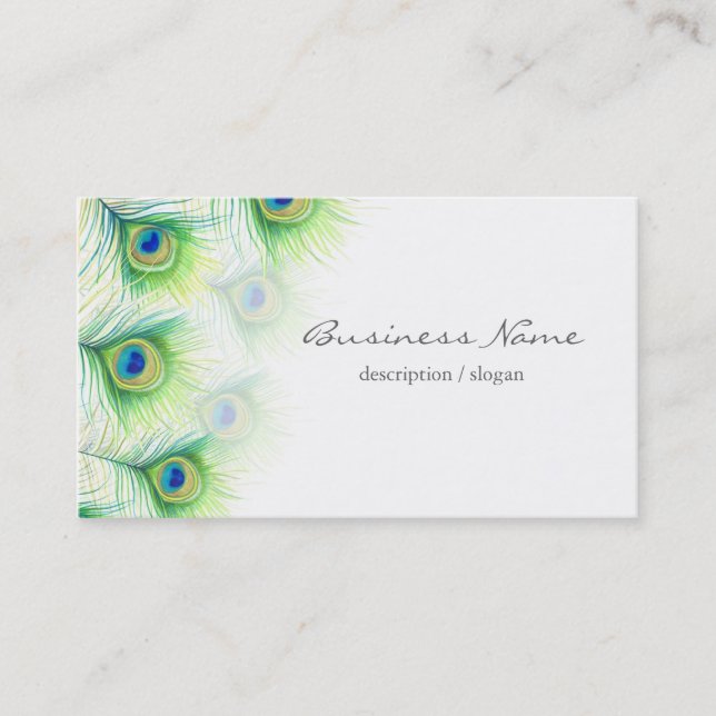 Carte De Visite Jolies plumes de paon sur blanc (Devant)