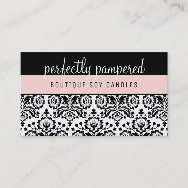 Carte De Visite JOLIMENT ÉLÉGANT DAMASK motif noir rose pâle (Devant)