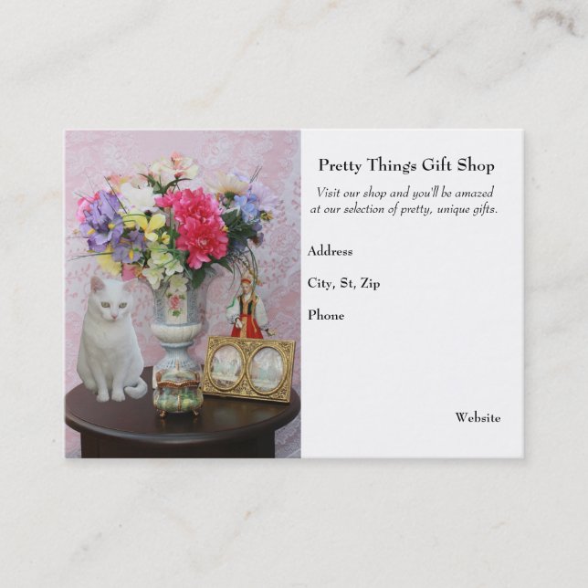 Carte De Visite Jolis chat/fleurs/boutique de cadeaux (Devant)