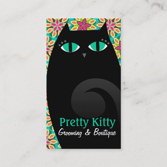 Carte De Visite Jolis noir de Kitty et floral (Devant)