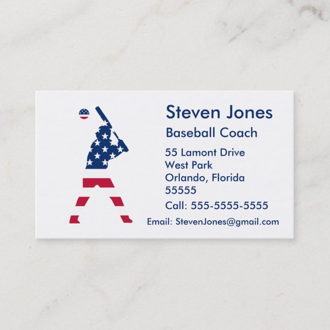 Carte De Visite Joueur de baseball USA drapeau américain (Devant)