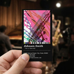 Carte De Visite Joueur de Saxophone - Dessin Abstrait Cool - Code 