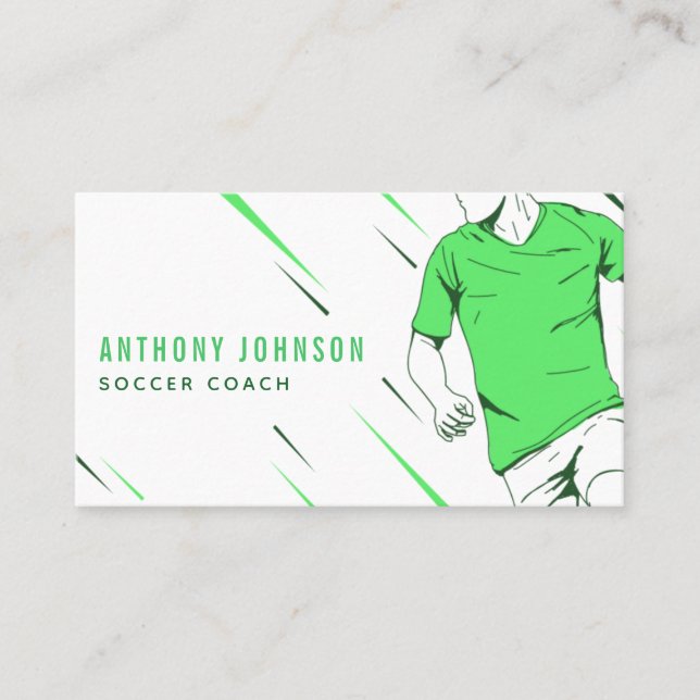 Carte De Visite Joueur de soccer vert moderne entraîneur dans les  (Devant)
