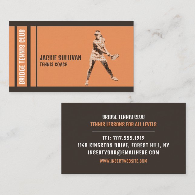Carte De Visite Joueur Pro Tennis, Joueur De Tennis/Entraîneur/Ins (Devant / Derrière)