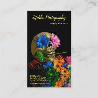 Carte De Visite Jour des morts avec le crâne et les fleurs Ca affa