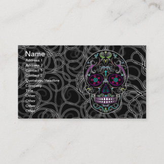 Carte De Visite Jour du crâne mort de sucre - coloré noir