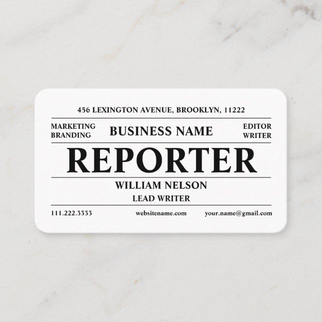 Carte De Visite Journaliste Reporter (Devant)