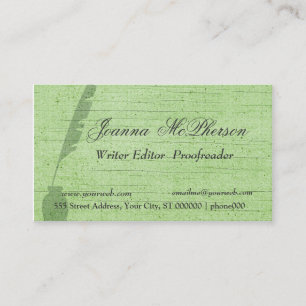 Carte De Visite Journaliste vert élégant   d'auteur de plume