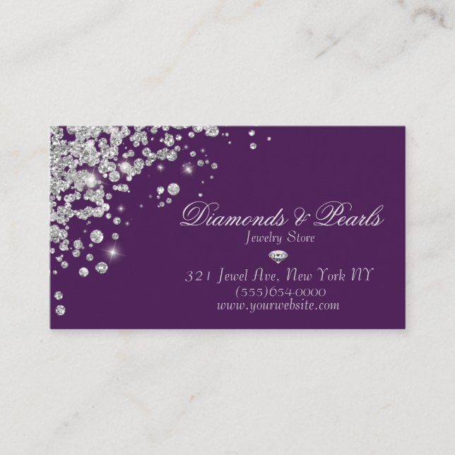 Carte De Visite Joyau de diamant violet élégant conçu pour l'étinc (Devant)