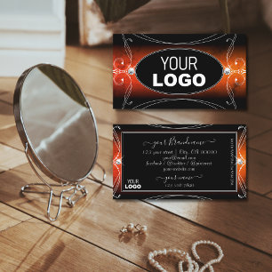 Carte De Visite Joyau de luxe Black Orange Ornate Sparkle Ajouter 
