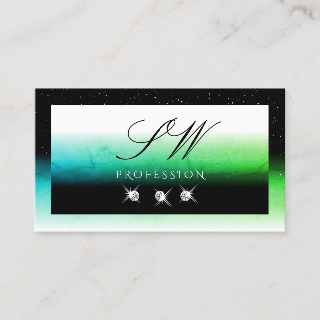 Carte De Visite Joyaux à oeil noir blanc et Turquoise de monogramm (Devant)